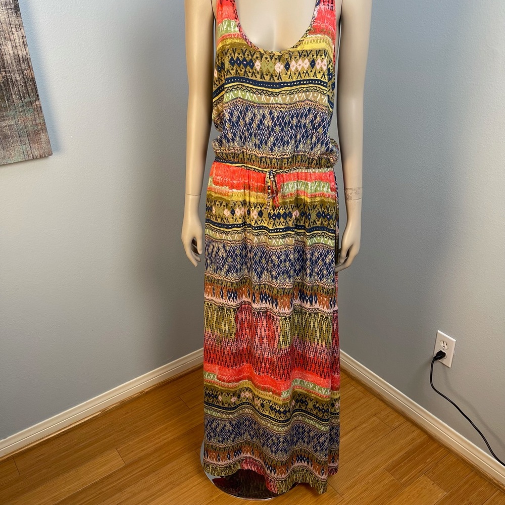 Line Dot Colorful Patterned Maxi Dress size Medium - Picture 3 of 10
